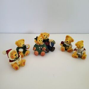 CHERISON Bear Family Bundle Collectible Miniature Figurines Resin Hand Painted